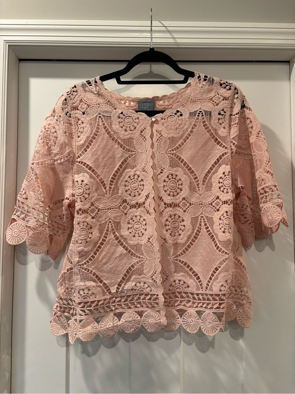 New Lace Crochet Short Sleeve Top - Dusty Rose